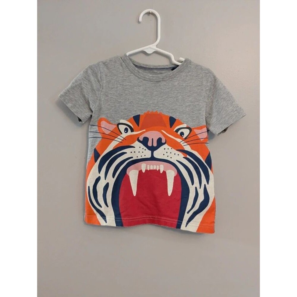 Mini Boden Grey Gray Cotton Tiger T-shirt - Boys Size 3/4